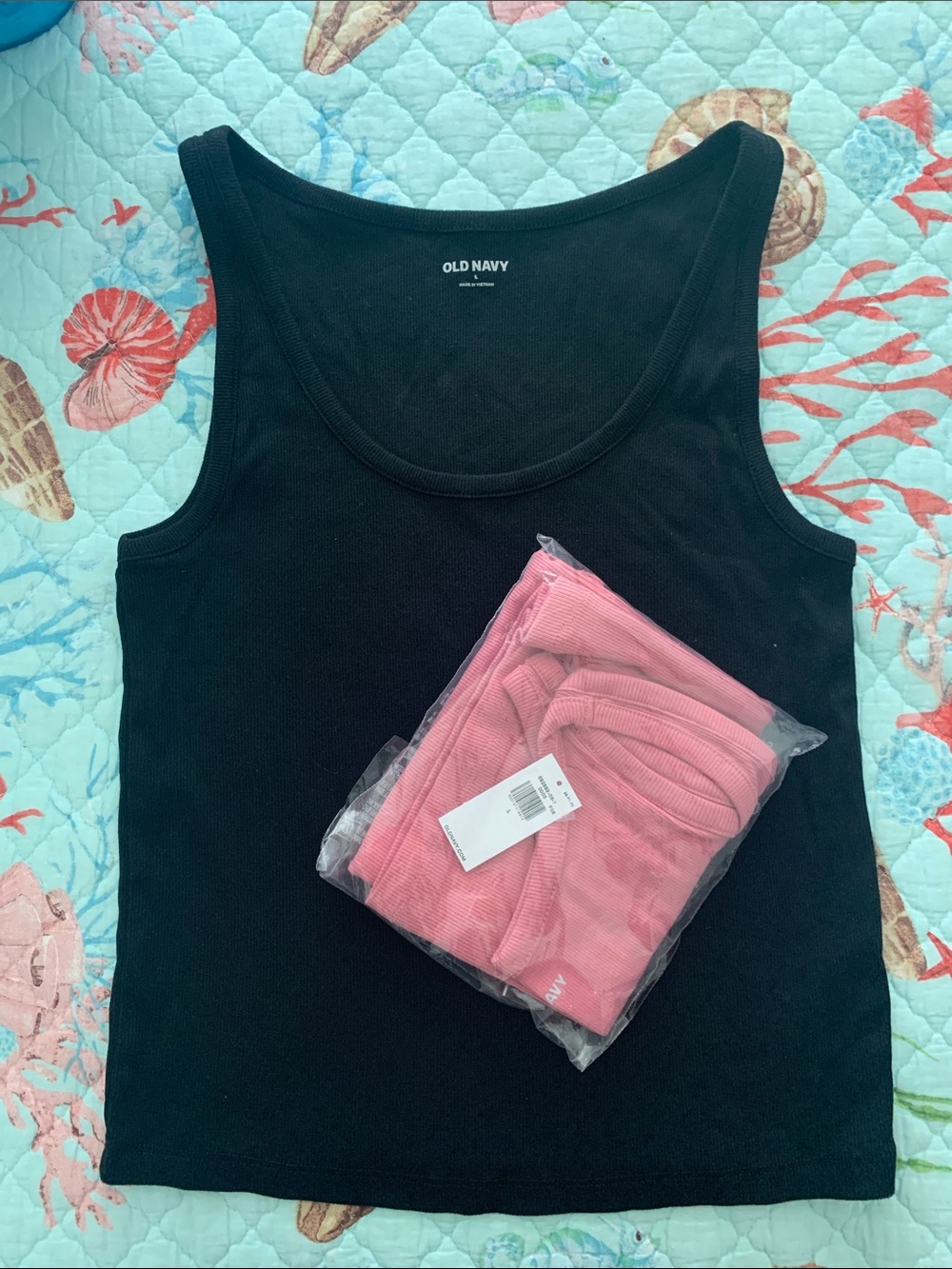 Old Navy Black Ribbed Tank Top with Pink Pack
